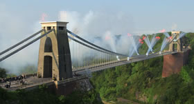 Olympic Torch being carried over Clifton Suspension Bridge